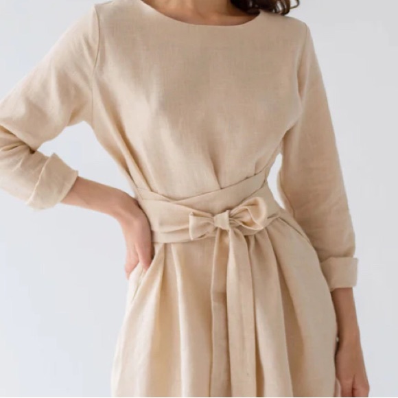 NWT Nich Linen “Audrey” Beige Midi Dress Size S - Picture 6 of 13